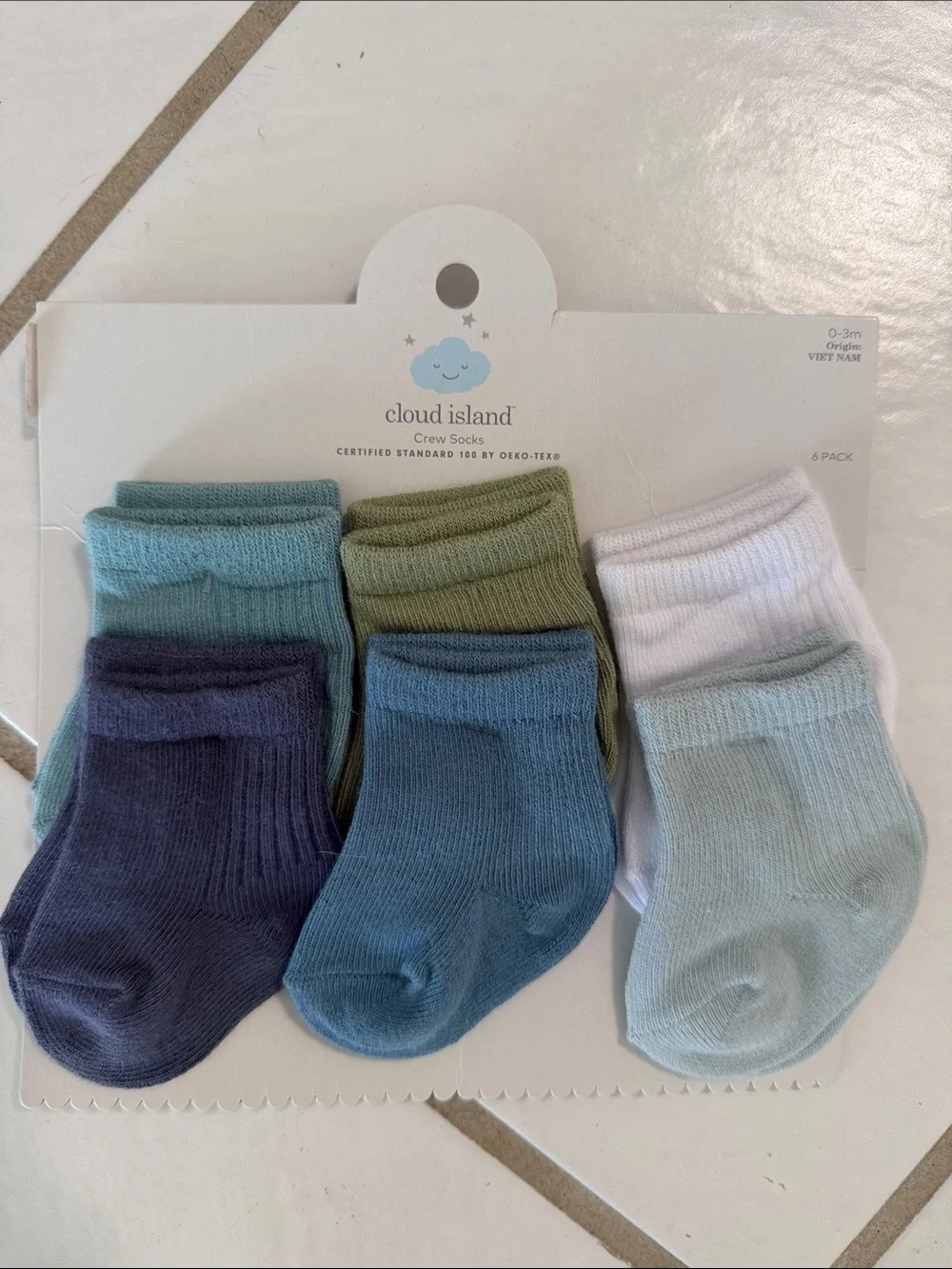 cloud island Baby Crew Socks Pack - Blue, Green & White Mix